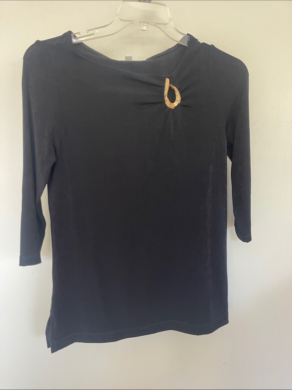 Chicos Black 3/4 length Sleeve Women's Top with Gold Accent